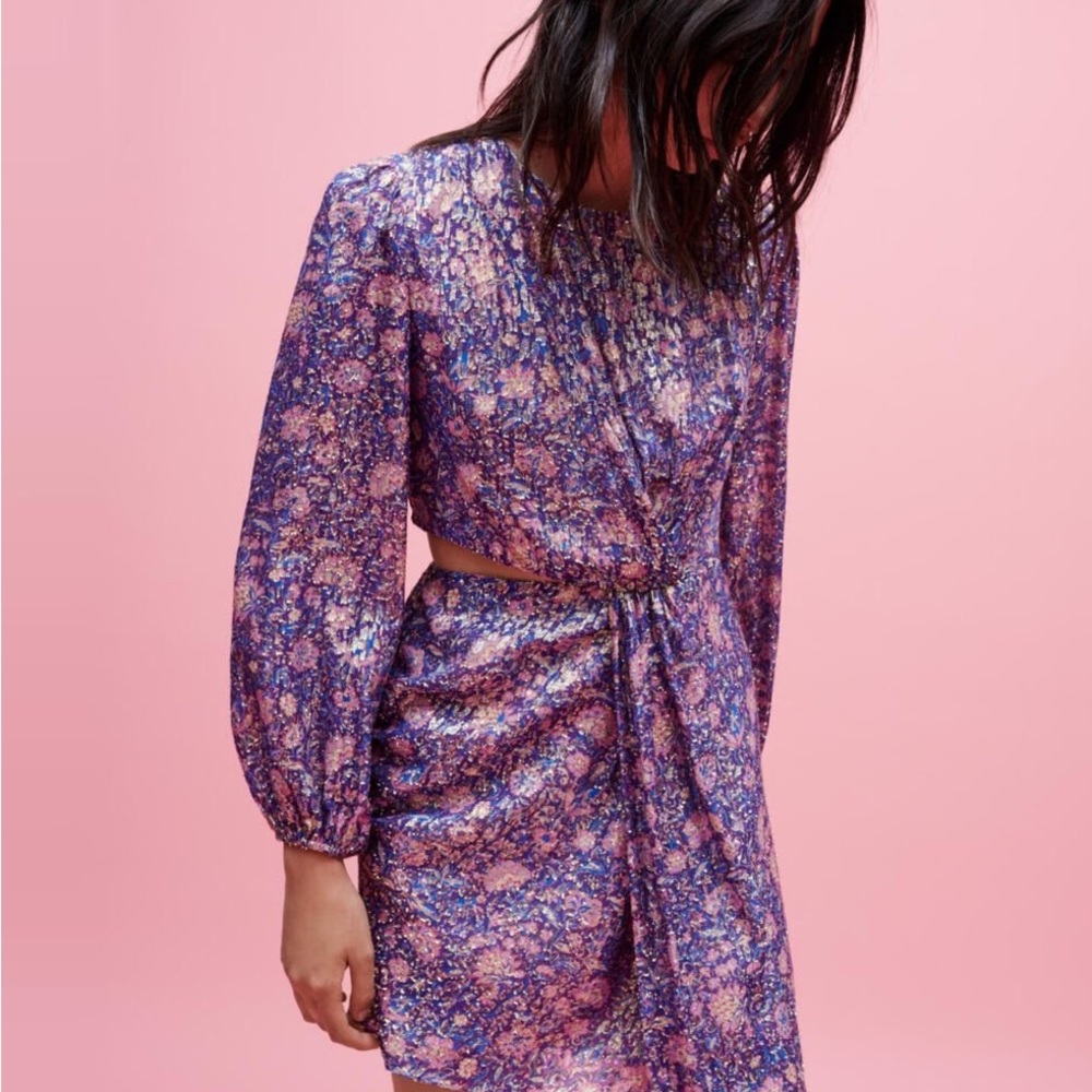 MAJE Floral Purple Dress with Long Sleeves